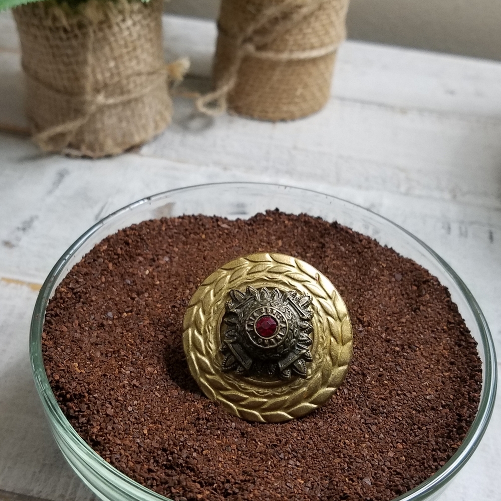 Bronze tone shield statement ring